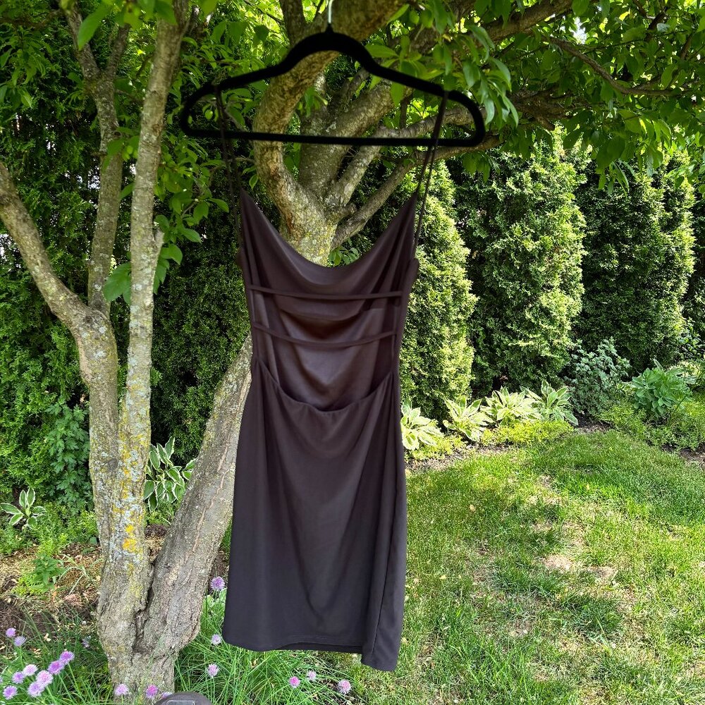Black Cowl Neck Mini Dress – Open Strappy Back - Picture 6 of 7